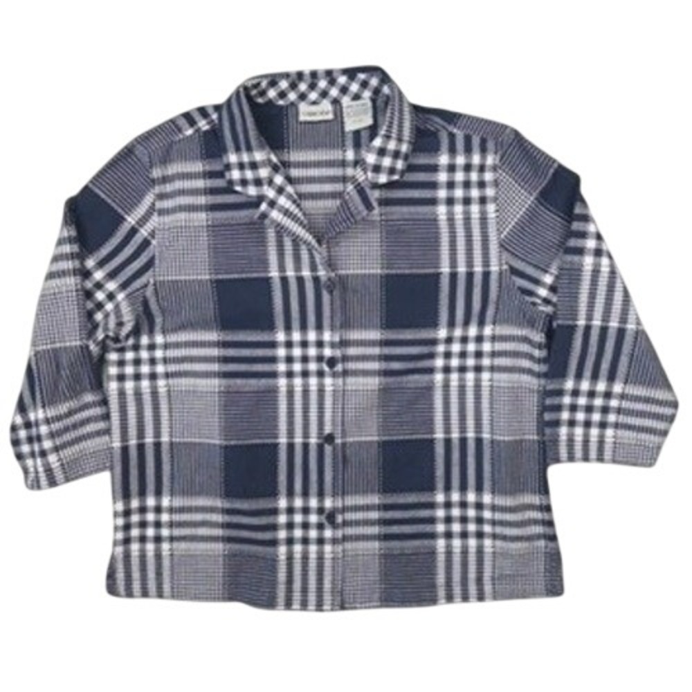 Cabin Creek Patchwork Shirt Womens Large Blue Plaid Button Up 3/4 Sleeve